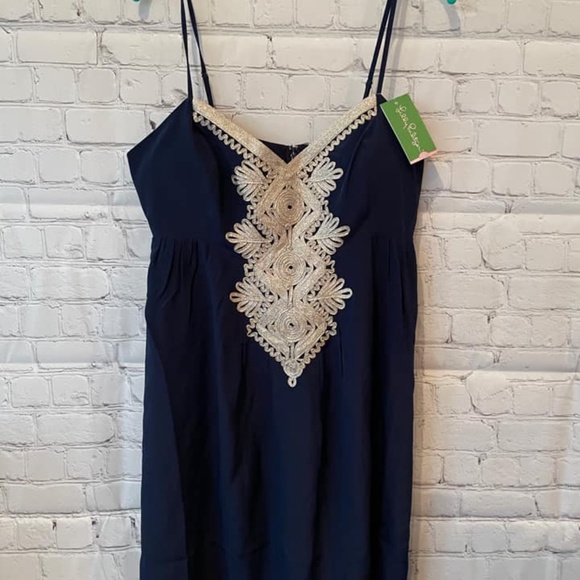 🛑SOLD🛑. Lilly Pulitzer Kelsea Silk dress Navy size 14 - Picture 3 of 3
